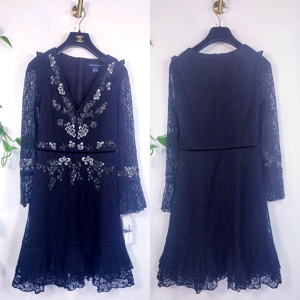 NWT FRENCH CONNECTION Lace Long Sleeve Mini Dress - Picture 3 of 12